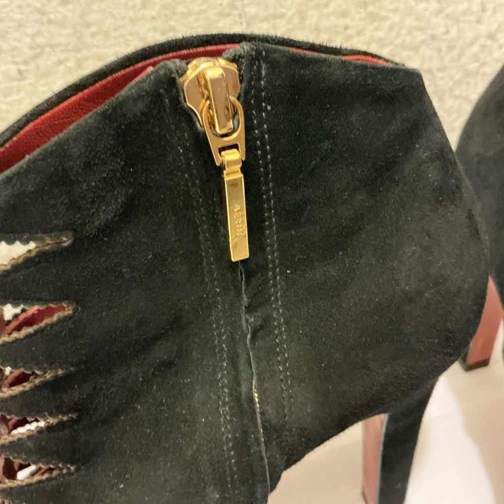 Aerin Black Laser Cut Suede Heeled Boots View 6
